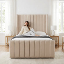 Seline Bed Frame | Luxury Upholstered Bed Frame with Modern Lined Headboard | Elegant & Durable Design