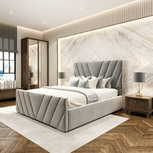 Horizon Bed Frame | Luxury Upholstered Bed Frame with Modern V-Lined Headboard | Elegant, Durable & Stylish