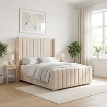 Seline Bed Frame | Luxury Upholstered Bed Frame with Modern Lined Headboard | Elegant & Durable Design