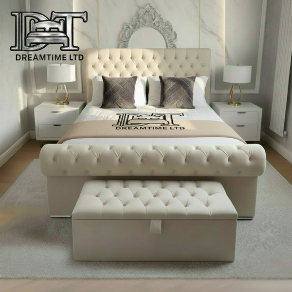 Chesterfield Sleigh Bed Frame | Luxury Bed Frame with Buttoned Headboard | Dreamtime Ltd