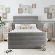 Zara Bed Frame | Luxury Upholstered Bed Frame with Modern Lined Headboard | Elegant, Durable & Stylish