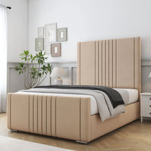 Eva Royal Bed Frame – Luxury Upholstered Bed with Elegant Lined Headboard & Strong Wooden Base