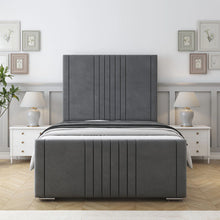 Eva Royal Bed Frame – Luxury Upholstered Bed with Elegant Lined Headboard & Strong Wooden Base
