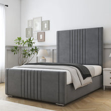 Eva Royal Bed Frame – Luxury Upholstered Bed with Elegant Lined Headboard & Strong Wooden Base