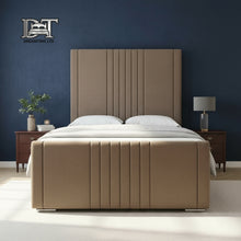 Eva Royal Bed Frame – Luxury Upholstered Bed with Elegant Lined Headboard & Strong Wooden Base