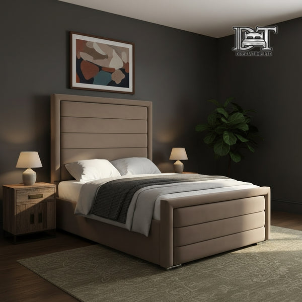 Lara Luxury Bed Frame – Elegant Lined Headboard, Stylish & Durable Bedroom Furniture