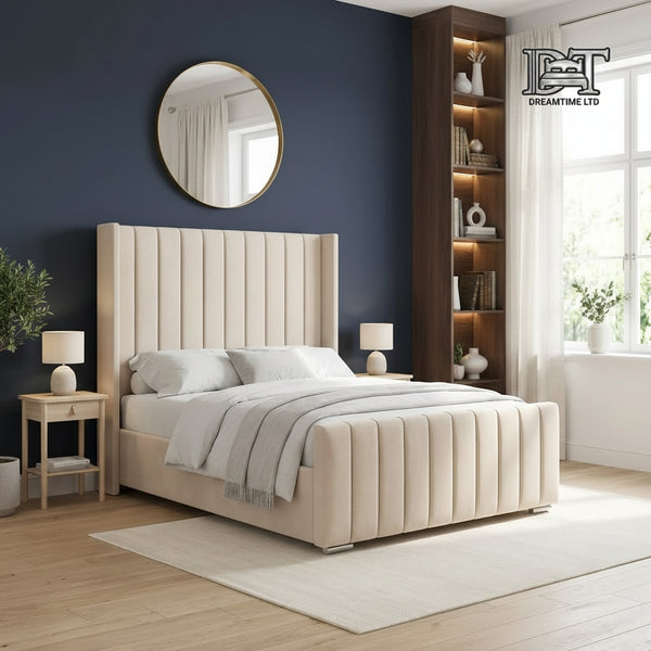 Seline Bed Frame | Luxury Upholstered Bed Frame with Modern Lined Headboard | Elegant & Durable Design
