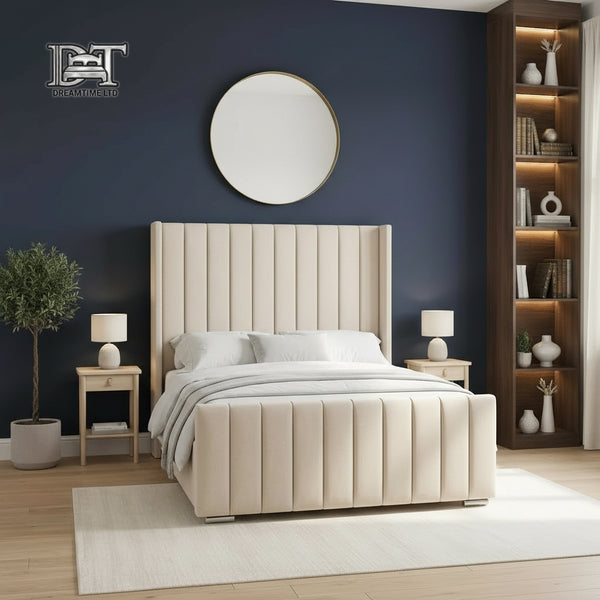 Seline Bed Frame | Luxury Upholstered Bed Frame with Modern Lined Headboard | Elegant & Durable Design