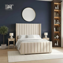 Seline Bed Frame | Luxury Upholstered Bed Frame with Modern Lined Headboard | Elegant & Durable Design