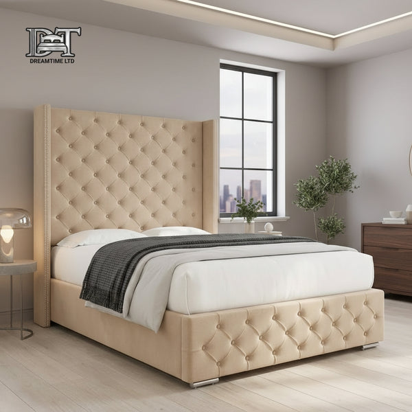Elegant Emily Sleigh Bed Frame – Classic Curved Sleigh Design with Premium Upholstery & Strong Wooden Base