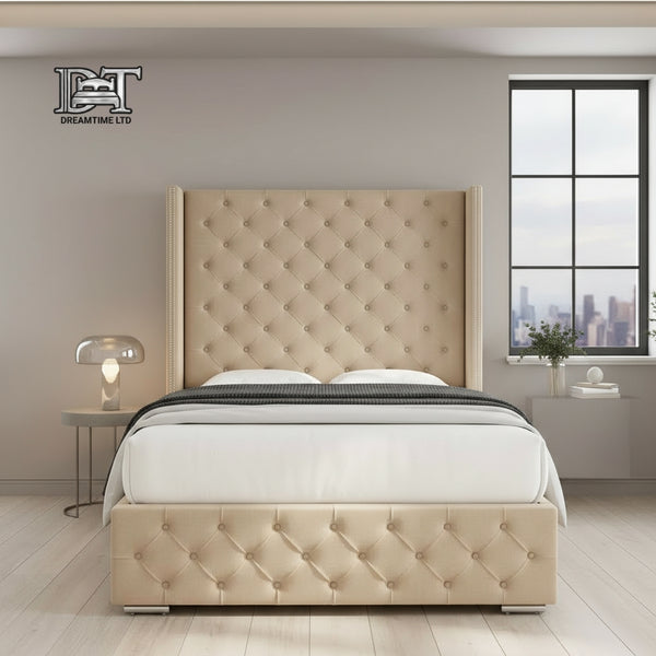 Elegant Emily Sleigh Bed Frame – Classic Curved Sleigh Design with Premium Upholstery & Strong Wooden Base