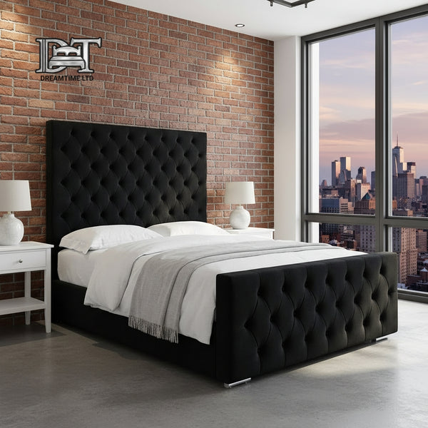 Florida Bed Frame – Luxury Upholstered Bed with Deep Button Headboard & Strong Wooden Base