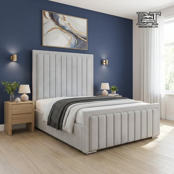 Louise Bed Frame – Luxury Modern Bed with Vertical Lined Headboard & Strong Wooden Base