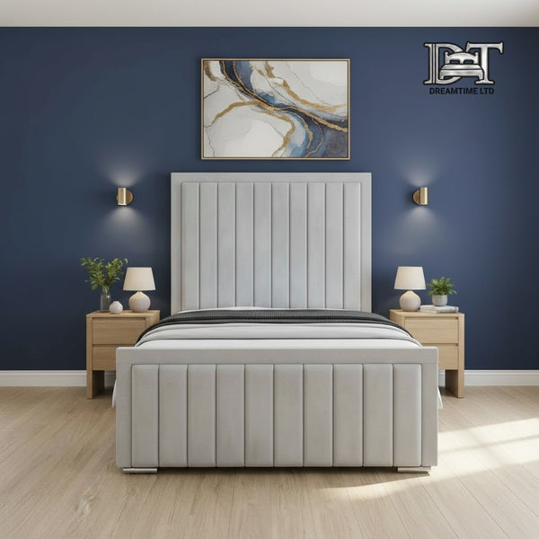 Louise Bed Frame – Luxury Modern Bed with Vertical Lined Headboard & Strong Wooden Base