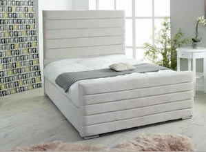 Zara Bed Frame | Luxury Upholstered Bed Frame with Modern Lined Headboard | Elegant, Durable & Stylish