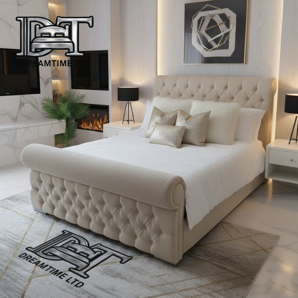 Royal Sleigh Bed Frame | Luxury Bed with Buttoned Headboard | Dreamtime Ltd UK