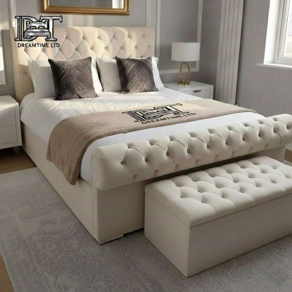 Chesterfield Sleigh Bed Frame | Luxury Bed Frame with Buttoned Headboard | Dreamtime Ltd
