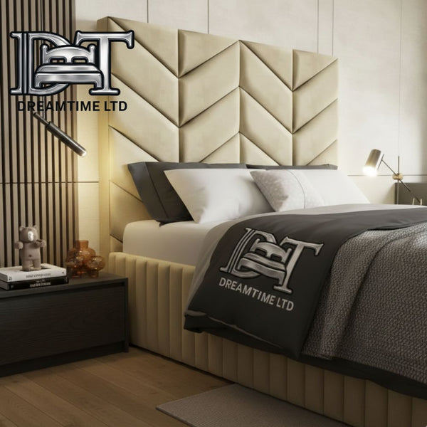 Sydney Bed Frame | Luxury Upholstered Bed Frame with Modern Lined Headboard | Durable & Stylish Design