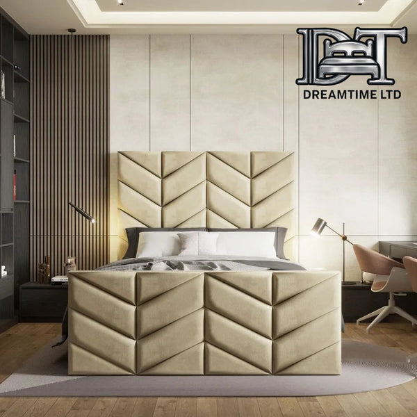 Sydney Bed Frame | Luxury Upholstered Bed Frame with Modern Lined Headboard | Durable & Stylish Design