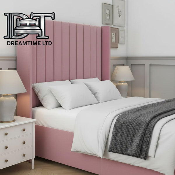 Seline Bed Frame | Luxury Upholstered Bed Frame with Modern Lined Headboard | Elegant & Durable Design