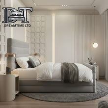 Zara Bed Frame | Luxury Upholstered Bed Frame with Modern Lined Headboard | Elegant, Durable & Stylish