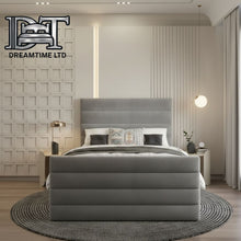 Zara Bed Frame | Luxury Upholstered Bed Frame with Modern Lined Headboard | Elegant, Durable & Stylish