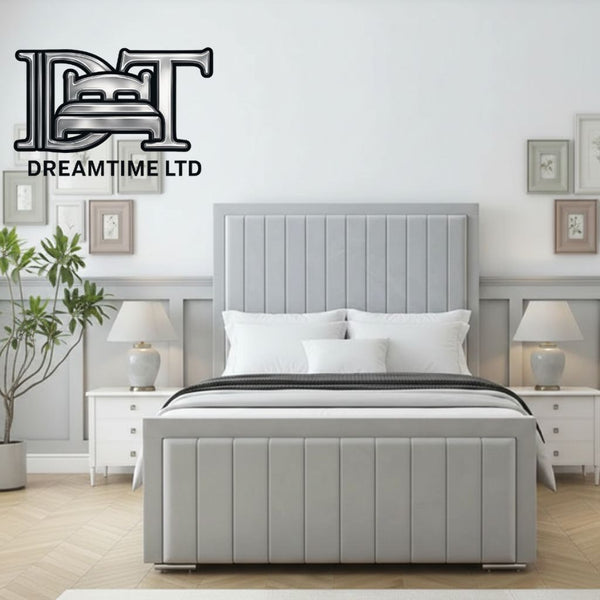 Louise Bed Frame – Luxury Modern Bed with Vertical Lined Headboard & Strong Wooden Base