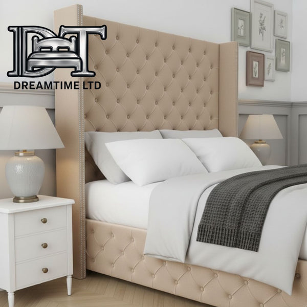 Elegant Emily Sleigh Bed Frame – Classic Curved Sleigh Design with Premium Upholstery & Strong Wooden Base