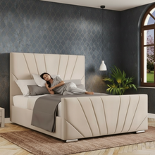 Horizon Bed Frame | Luxury Upholstered Bed Frame with Modern V-Lined Headboard | Elegant, Durable & Stylish