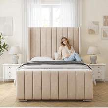 Seline Bed Frame | Luxury Upholstered Bed Frame with Modern Lined Headboard | Elegant & Durable Design